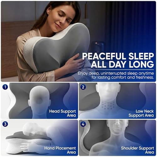 Cervical Memory Foam Neck Pillow Ergonomic for Neck and Shoulder pain support, ideal for Back,Side and Stomach sleeper 2-Height Cooling | Eye Mask — view 5