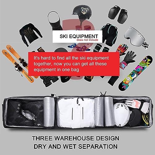 HMWOKPOT Rolling Double Ski Bag for Air Travel - Padded Ski Bag with Wheels & Reinforced Double Padding Fits 2 Sets of Skis,Purple,155x36cm — view 2