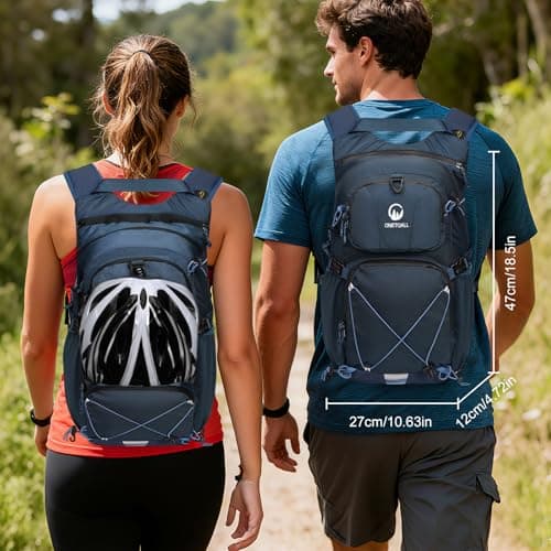ONETOALL Hydration Backpack with 2L Water Bladder, 22L Waterproof Hiking Backpack with Rain Cover, Insulated Compartment for Running, Cycling, Walking, Camping & Skiing, Dark Blue — view 5