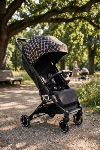 Lightweight Stroller, Baby Pushchair, Compact Travel Buggy, Up to 22kg, One Hand Foldable, Upgraded Wheels, Four Seasons Stroller, Foot Cover, Cabin Approved (Black Golden Net) — view 3