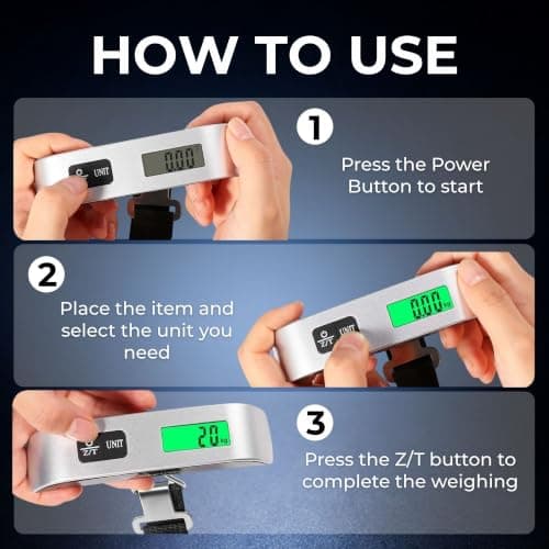 Digital Luggage Scale 110 lb / 50 kg, Portable Electronic Baggage Scale with LCD Backlight, Overweight Alert, Tare & Hold Function, Travel Suitcase Scale — view 5