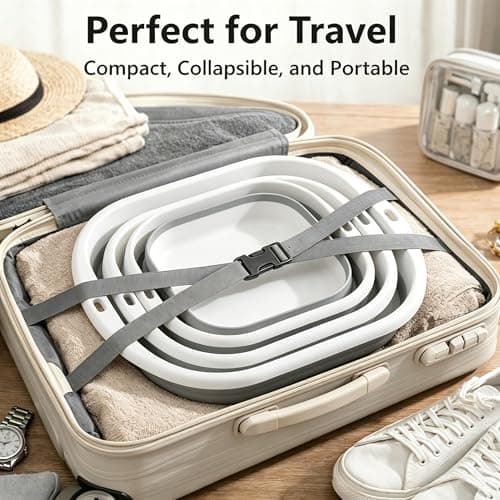 Lafefe Thickened Collapsible Washing Up Bowl, Portable Folding Wash Basin with Handles, Space Saving Camping Sink Multipurpose for Camping, Caravan, Kitchen & Travel(Gary, 5L) — view 6