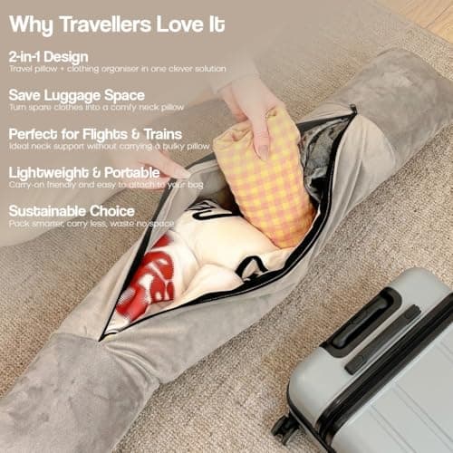 Campoverde Travel Neck Pillow Storage Bag, U-Shaped Pillowcase with Adjustable Shoulder Strap, Portable Organizer for Flight, Train and Car Travel(Grey) — view 3