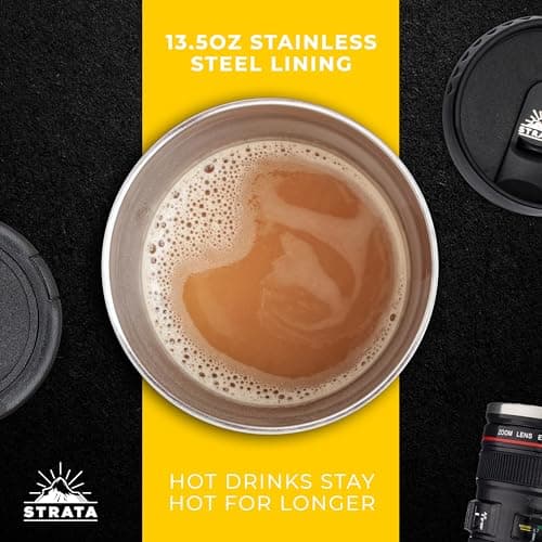 STRATA CUPS Camera Lens Coffee Mug -13.5oz | (2 LIDS + Spoon + Bag) Gift for Him, Dad Gifts, Photography, Camera Accessories, Novelty Gifts — view 3