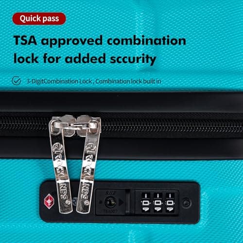 Rocklands® Cabin Suitcase 55x40x20cm Hard Shell TSA Lock, 4 Spinner Wheels, Lightweight Hand Luggage Small Bag, Approved for 100+ Airlines Including Ryanair, EasyJet (Turquoise, Cabin (20 Inch)) — view 5