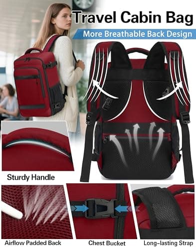KLOSTAIN for Easyjet Cabin Bag 45x36x20 Travel Backpack Hand Luggage Carry-ons Bag Laptop Backpack Ruscksack for Airplanes Flight New Easyjet Underseat Cabin Bags Fit 14" Laptop Red — view 5