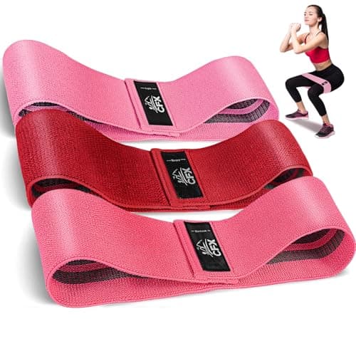 CFX Resistance Bands Set, Exercise Bands with Non-Slip Design for HIPS & Glutes, 3 Levels Workout Bands for Women and Men, Booty Bands for Home Fitness, Yoga, Pilates (Red Set)