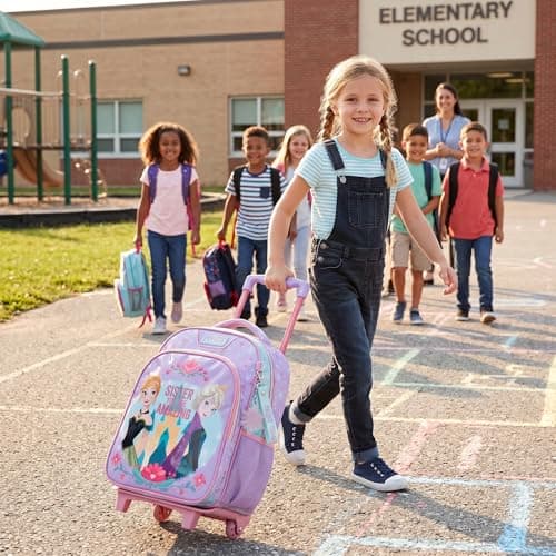 Disney Frozen Kindergarten Trolley Backpack with Wheels | Frozen Anna & Elsa ''Sister You are Amazing'' School Bag with 2 Compartments for Girls — view 4
