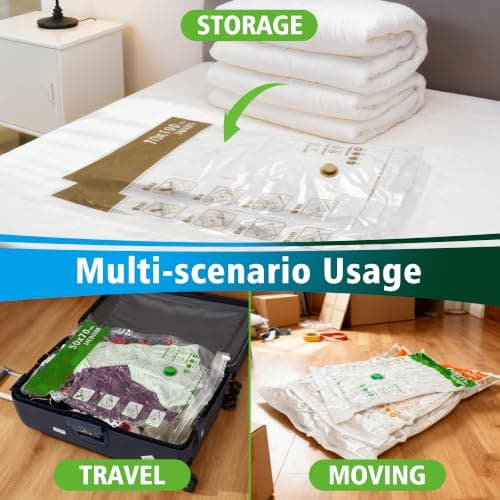Storage Master Space Saver Bags for Travel and Home Reusable Vacuum Storage Bags Save 80% More Storage Space (12, M) — view 6