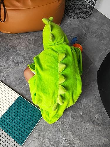 Alltops Kids Cotton Hooded Towel Cartoon Unicorn Dinosaur Bathrobe Bath Poncho Towel for Boys Girls, 0-4 years, Green Dinosaur — view 4