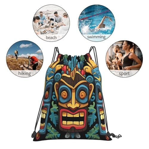 STVYUKL Cool Steampunk Gears Drawstring Backpack Lightweight Sports Gym Sack Drawstring Bags Cinch Bag Sackpack For Work Gym Swim Travel, Colorful Tiki Mask Pattern, One Size — view 5