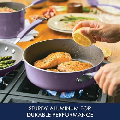 Rachael Ray Cucina Nonstick Cookware Pots and Pans Set, 12 Piece, Lavender — view 3