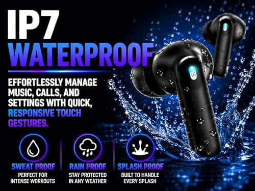 wowtravel Wireless Earbuds Bluetooth 5.4 Noise Cancelling In Ear Headphones Smart Touch Screen LED Case 48H Playtime HiFi Stereo 5 EQ Modes IPX7 Waterproof Premium Earbuds Black — view 5