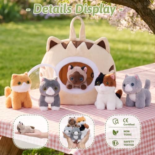 OUOZZZ Cat Plush Teddy Set, Cat Toys for Kids with Carrier Bag & Mat — view 3