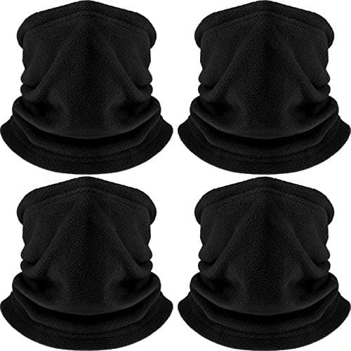 Hicarer 4 Pieces Winter Fleece Neck Warmer Snoods for Men Women Gaiter Thick Thermal Windproof Ski Neck Scarf Balaclava(Black)
