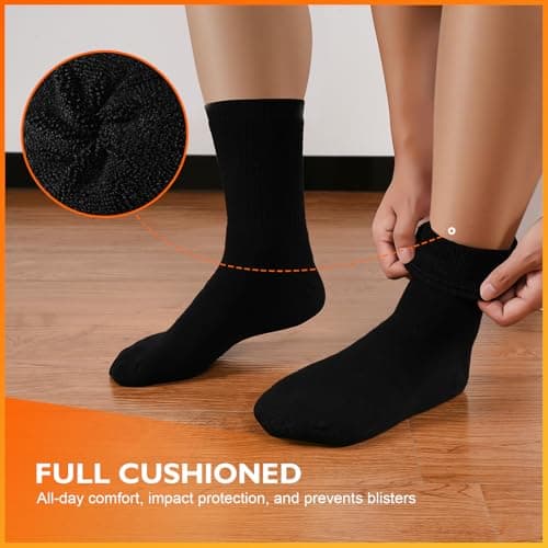 Niofind Thick Warm Thermal Socks for Men Women, Full Cushion Winter Socks, Crew Length Black Heavy Duty Heated Cotton Boot Sock for Work Outdoor Walking, Hiking, Running, Black, 9-12, 3 Pairs — view 5