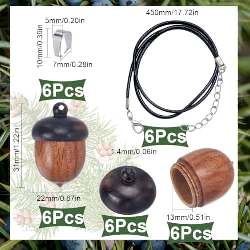 SUNNYCLUE 6 Sets Wood Acorn Box Necklace Making Kit Wood Acorn Charms Wooden Travel Pill Case Autumn Christams Wooden Charm Nut Detachable Nut Box for Jewellery Making Kits — view 2