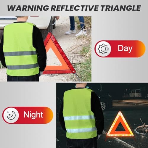DASBET Emergency Warning Triangles and 2 Pack Reflective Vest Kit — view 5