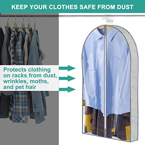 ZSURLUX Garment Bags for Clothes 60 x 100cm 2Pack, Moth Proof Clothes Covers with Zip, Hanging Storage Protector Bags for Wardrobe, Travel, Suitable for Suit, Coat, Jackets, Jumpers,etc. Grey — view 5