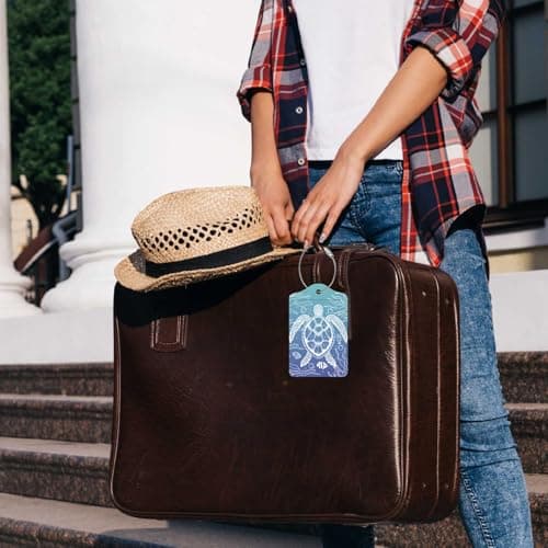 PRESSINART 2Pcs Sea Turtle Luggage Tags PU Leather Luggage Tag with Loop 4.5 x 2.8 Inch Ocean Theme Rectangle Modern Unique Travel Bag ID Identifier Labels for Suitcase Baggage Backpacks Handbags — view 6