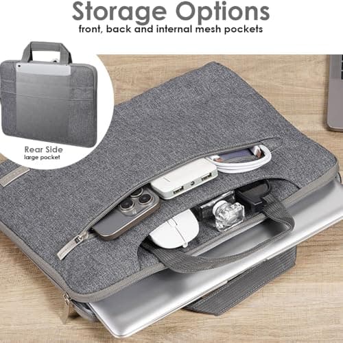 TECHGEAR Case for 15" - 15.6" Laptops, Portable Multi-function Laptop Case with Adjustable Shoulder Strap, Luggage Strap & Suppressible Handles, Portable Sleeve Organiser Case Cover + Pockets GREY — view 5