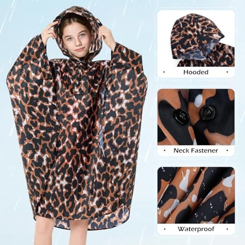 KAKU NANU Rain Poncho Kids Waterproof Poncho Rain Coat Boys Girls with Hood Raincoat 11 12 13 Years — view 3