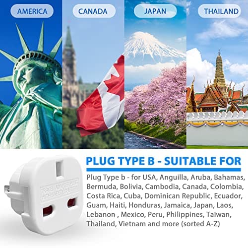 Jsdoin UK to US Plug Adaptor 3 pin to 2 Pin Flat Travel Adapter for USA, Canada, Mexico, Thailand, Refer to Description for country list US (2Pack） — view 4
