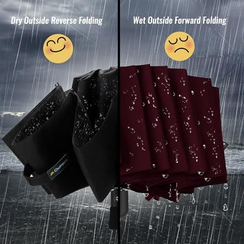 Chakipee Travel Windproof Strong Compact Umbrella - 10 Ribs Black Portable Umbrella for Men and Women - Inverted Folding Automatic Umbrellas for Wind and Rain, 210T Fabric 105cm Span — view 4