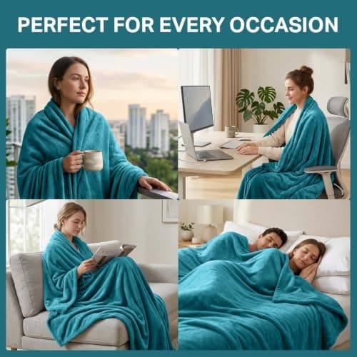 AMEHA Double Fleece Blanket for Bed Settees Cozy Throws for Sofas Warm Throws for Adults Soft Fluffy Blanket, Teal 150cm X 200 cm — view 4