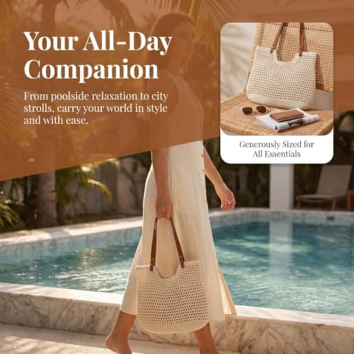 Elovara Womens Straw Beach Bag Large Crochet Tote Bag with Magnetic Clasp — view 6
