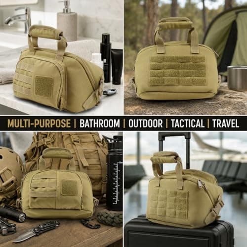 SMONT Tactical Toiletry Bag for Men Travel, 9.6" Shaving Hygiene Bag Brown — view 6