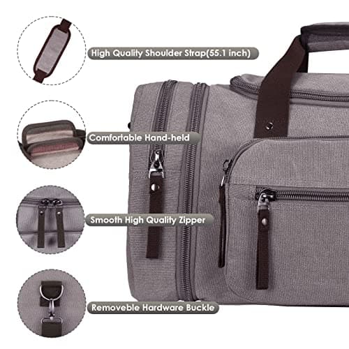 Unisex Canvas Holdall, AIZBO Travel Carry On Duffles Bags Overnight Weekend Weekender Bag for Men and Women (Expansion Capacity: 58 * 25 * 30cm) (Grey) — view 4