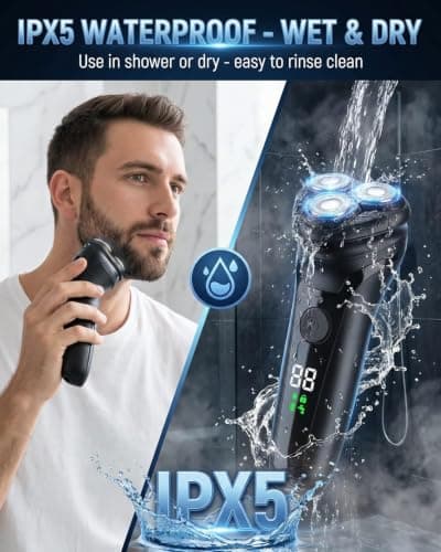 Men’s Electric Shaver, USB Rechargeable Cordless Razor with LED Display, Dual-Track Blades, IPX5 Waterproof Wet & Dry Use, Pop-Up Trimmer & Travel Lock, 90-Min Runtime Grooming Kit Gift for Men — view 4