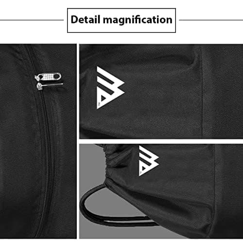 WESTWOOD FOX WFX Drawstring Bag String Waterproof Sport Gym Sack Backpack for Women Men PE Bag Outside Pocket Zipper School Beach Holidays Swimming Travel (Jet Black) — view 3
