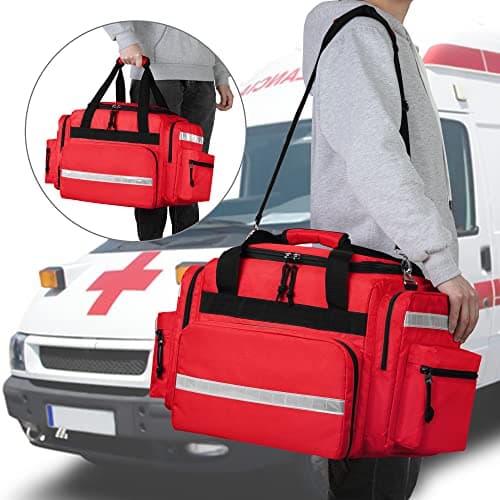 Damero Large Capacity Emergency Medical Bag with Removable Dividers, Red — view 6