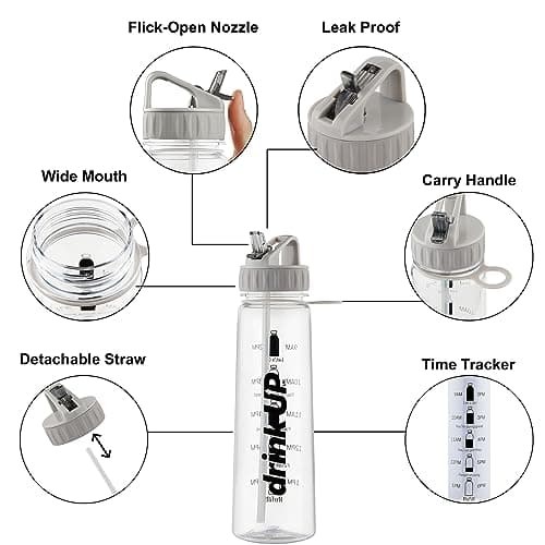 DrinkUp Motivational Water Bottle with Time Markings & Straw 900ml | Leak-Proof BPA-Free Hydration Tracker | Ideal for Gym, School, Office, Hiking & Cycling | Women & Men — view 3