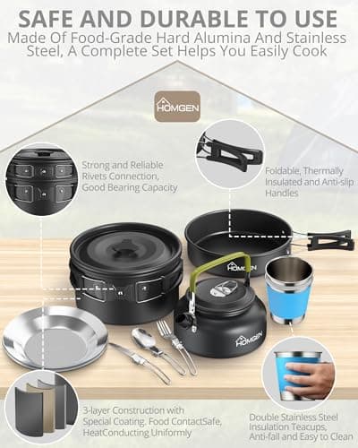 HOMGEN 21PC Aluminium Camping Cooking Set for 2-3 People with Camping Stove — view 3