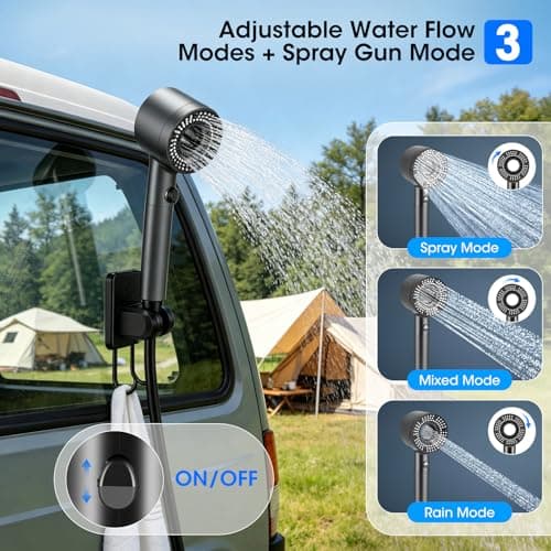 Portable Shower for Camping, 12000mAh Rechargeable Camping Shower Pump with Digital Display IPX8 Waterproof, 6 Adjustable Water Flow Outdoor Shower Kit with Foldable Bucket for Pet Bath Car Wash — view 4
