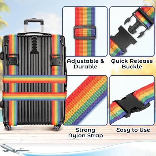 Heavy Duty Luggage Straps for Suitcases Packing Belts Travel Accessories Adjustable Bag Strap (Rainbow, 4pcs) — view 3