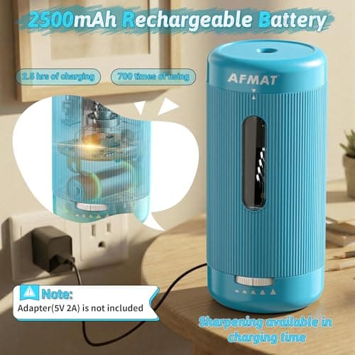 AFMAT Fully Automatic Electric Pencil Sharpener, Auto in & Out, Rechargeable Hands-Free Pencil Sharpeners for Jumbo&Colored Pencils (6.5-12mm), Portable for Home/Classroom/Office, Cyan, PSC3 — view 5