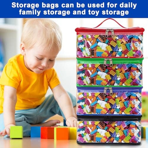Emwel 4 Pcs Toy Storage Bags-Clear PVC Organizing Bags Storage for Kids-Zippered Toy Container with Handle -Reusable Waterproof Travel Case Pouch for Building Blocks, Puzzle, Balls, Pretend Play Toys — view 6