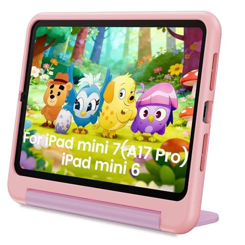 INFILAND Kids Case for iPad Mini 7 2024 (A17 Pro), iPad Mini 6 Case(8.3 Inch 2021 Model), iPad Mini 7th/6th Generation Case with Durable Soft Shockproof Stand and Handle (Pink-Purple)