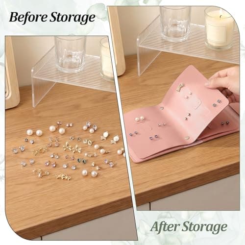 Xinjoduz Earring Storage Organiser with Foldable Book Design Stud Travel Jewellery Box, Waterproof Portable Pu Leather Travel Earring Case, Earrings Holder Case for Mother Women Girls Gift(Pink) — view 4