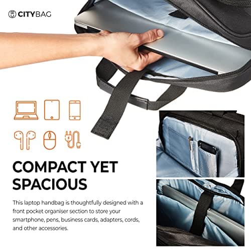 CB CITY BAG 14 Inch Laptop Bag Computer Bag for Men & Women, Black Laptop Case Sleeve with Shoulder Strap - Document Handbag Briefcase for Work, Office, Travel, or Business — view 2
