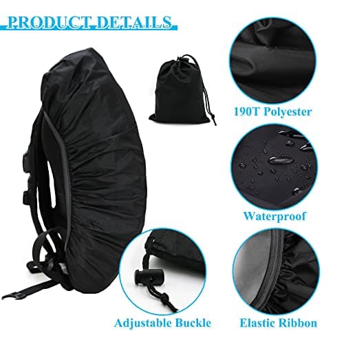 Waterproof Backpack Cover with Reflective, 15L-25L Rucksack Rain Cover with Storage bag, Rainproof Rucksack Cover for Hiking Camping Traveling Cycling (Black, S) — view 4