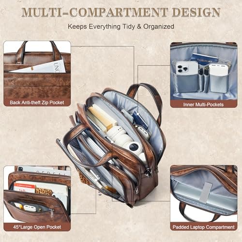 Shrrie Leather Messenger Bag for Men&Women 17 Inch Vegan Leather Laptop Bag,Water-Resistant Large Shoulder Satchel Office Work,Brown — view 5