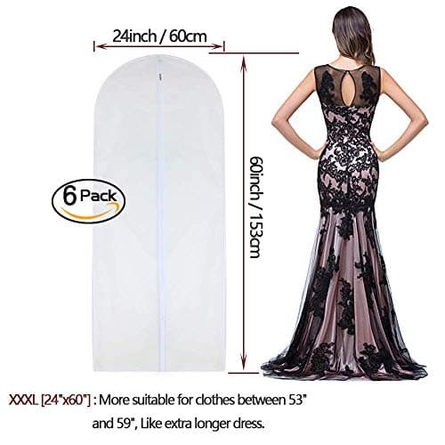 HomeClean Garment Bag Clear for Long Dress 60 x 153cm(24'' x 60'')(24'' x 60'') Moth Proof Garment Bags White Breathable Full Zipper Dust Cover for Clothes Storage Closet Pack Of 6 — view 2