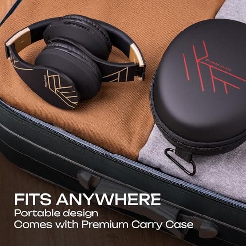 PowerLocus Bluetooth Headphones Over Ear, Wireless Headphones with Microphone, Foldable Headphone, Soft Memory Foam Earmuffs & Lightweight, Micro SD/TF, FM Radio for iPhone/Android/Tablet/PC/TV (Gold) — view 5