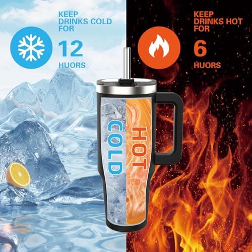 WATERSY Travel Mug Coffee Cup 40oz Tumbler Straw Lid and Handle, Stainless Steel Double Wall Vacuum Insulated Coffee Water Bottle for Cold Hot Coffee 1182ml Black — view 2