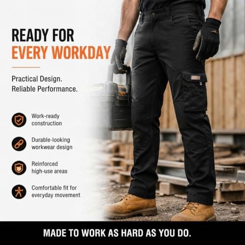 WrightFits Men Pro-11 Work Trousers Black - Heavy Duty Safety Combat Cargo Pant - Multi Pockets & Knee Pad Pockets - Triple Stitched -Durable Work wear (38W X 31L, Black) — view 6